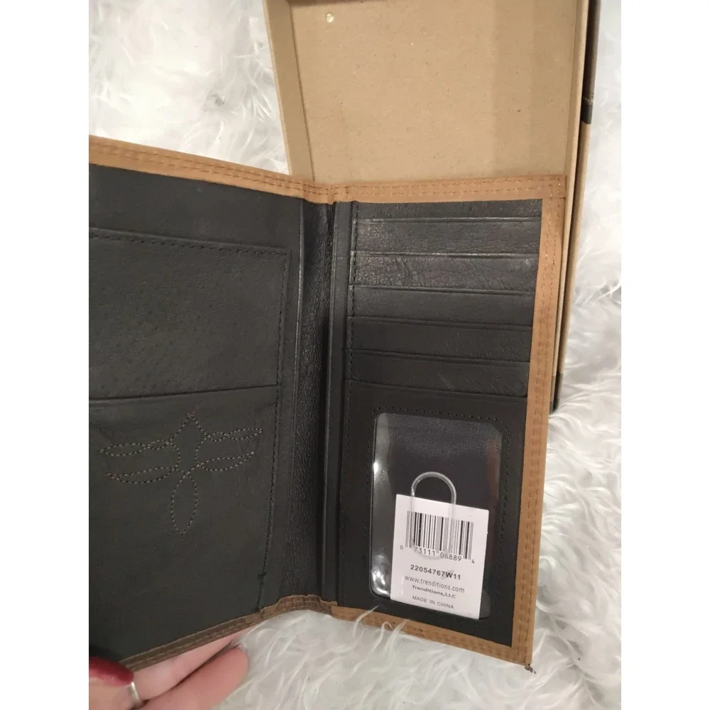 Justin Mens Rodeo Wallet Genuine Leather RFID Brown Tan Embossed‎ J Logo